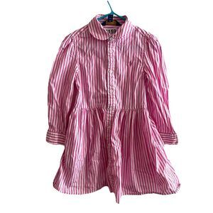 Polo Ralph Lauren Toddler Girls Pink White Striped Shirt Dress 4T Preppy Pastel